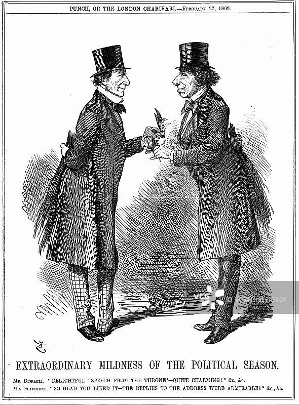 迪斯雷利在议会开幕式上祝贺格莱斯顿图片素材