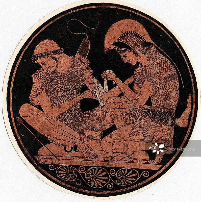 阿喀琉斯为朋友包扎伤口图片素材