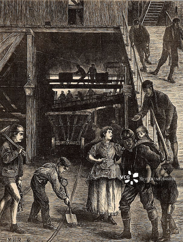 1871年英国达勒姆煤矿的煤矿工人图片素材