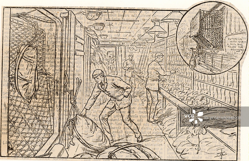 1888年英格兰邮政列车的内部视图图片素材