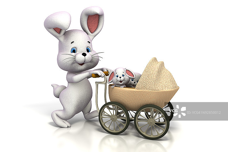 兔妈妈推着婴儿车图片素材