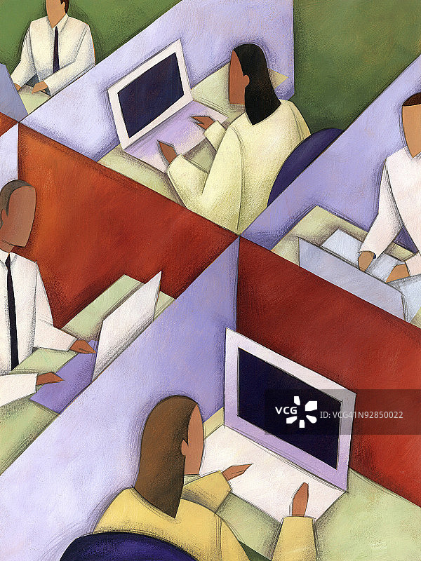 商务人士在隔间工作图片素材