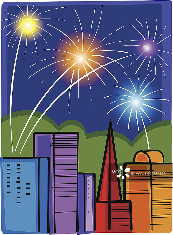 夜空天际线上的烟花图片素材