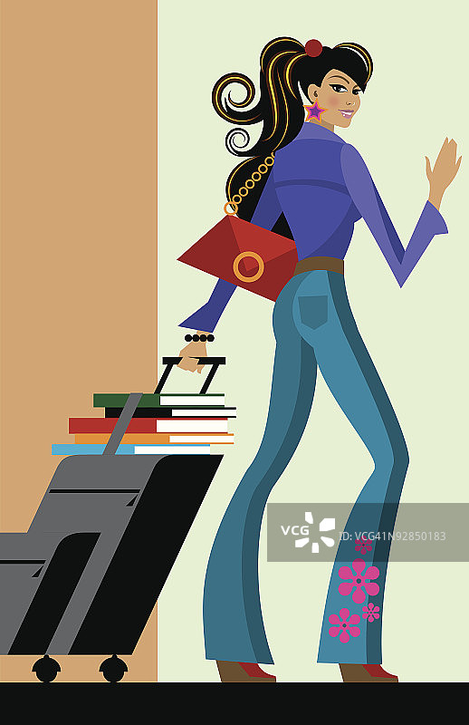 携带行李箱和课本的大学生图片素材