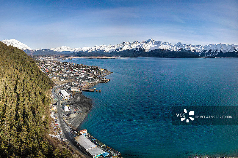 阿拉斯加州苏厄德和复活湾的航拍图片素材