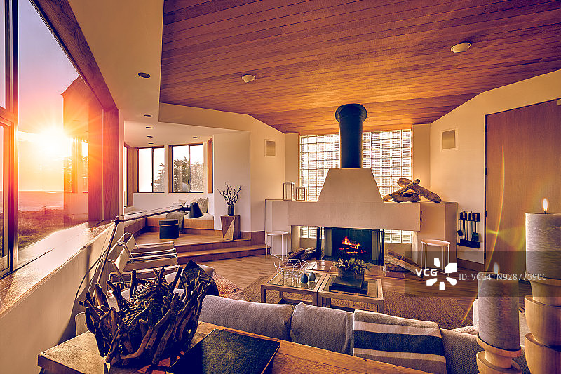 海滨住宅日落图片素材