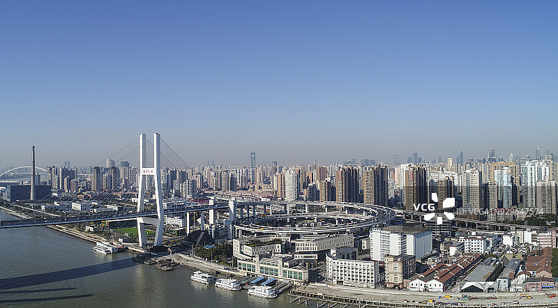 中国上海南浦大桥现代桥梁鸟瞰图片素材