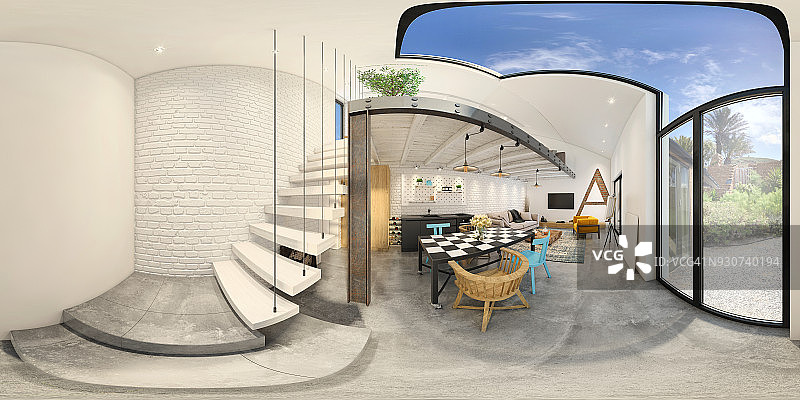 现代单间公寓360度全景内饰图片素材