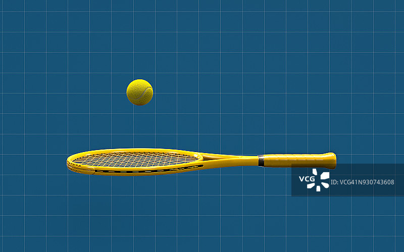 蓝色背景上跳过网球拍的球图片素材
