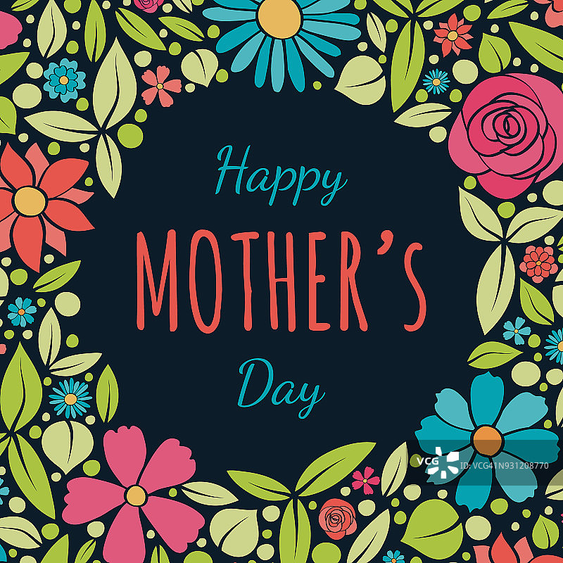 带有母亲节祝福语的花卉明信片矢量图图片素材