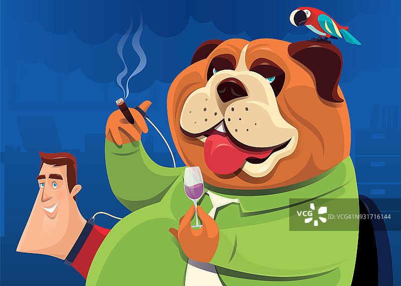 吸烟喝酒的斗牛犬商人图片素材