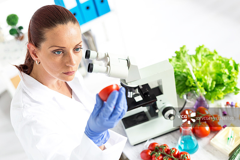 女实验室技术员检验蔬菜质量图片素材