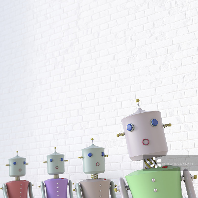 3D渲染：与其他机器人分离的女人机器人图片素材