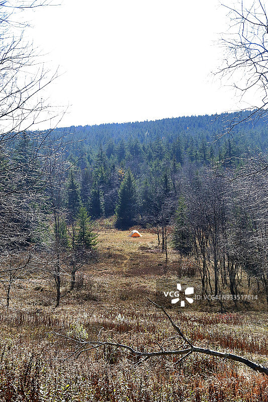 山谷中的露营帐篷图片素材