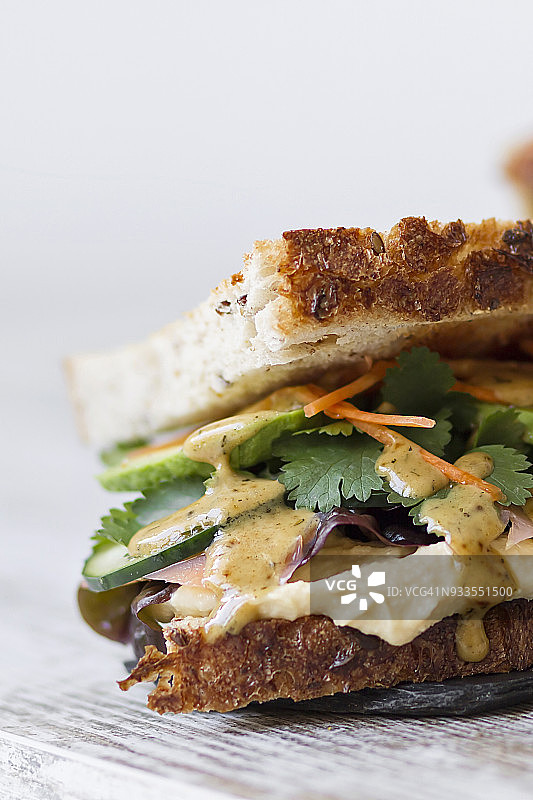 鲑鱼蔬菜三明治图片素材