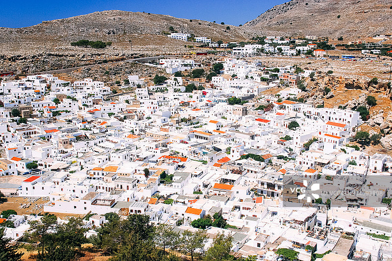 希腊罗德岛林多斯镇的粉刷建筑图片素材