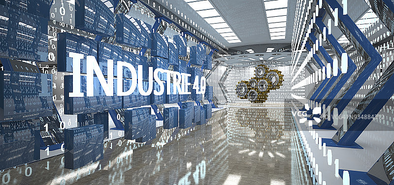 工业4.0，字节齿轮未来感房间3D插画图片素材
