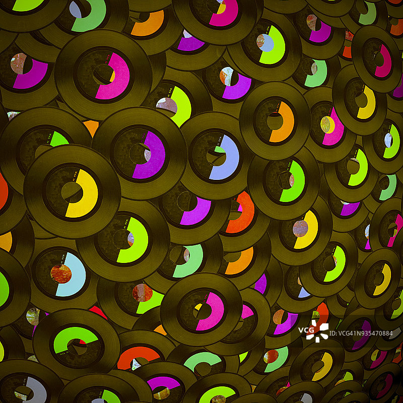 大量复古45转黑胶唱片图片素材