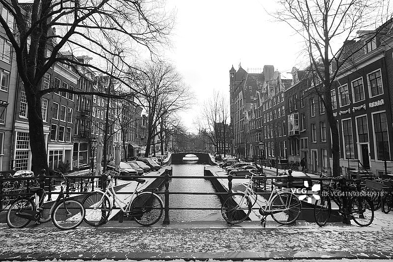 阿姆斯特丹冬季运河美景图片素材