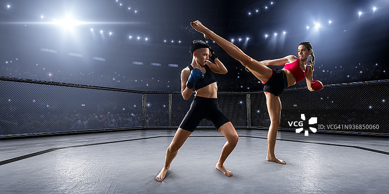 职业拳击擂台上的女子综合格斗选手图片素材