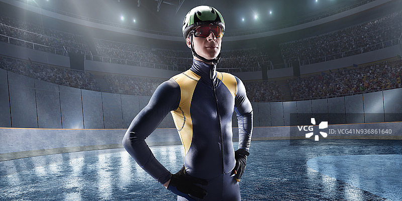 专业冰场上的男子短道速滑运动员图片素材