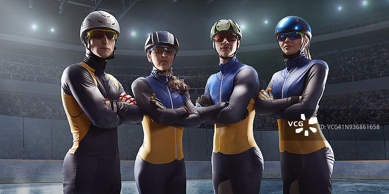 专业冰上竞技场中的短道速滑队图片素材