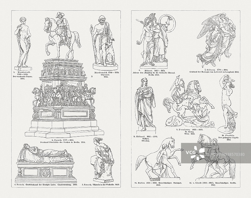 19世纪欧洲雕塑艺术木刻版画，1897年出版图片素材