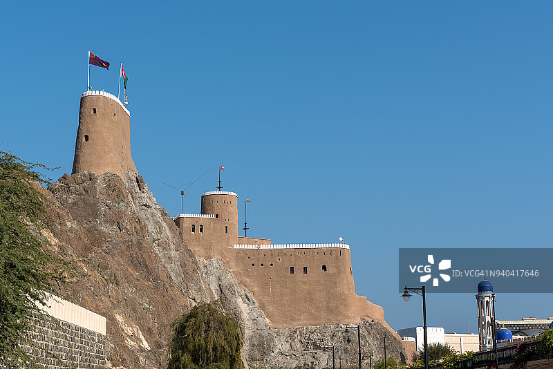 阿曼老马斯喀特（穆特拉）海岸上的米拉尼海军防御堡垒图片素材