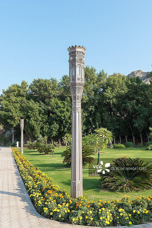 阿曼马斯喀特阿勒阿勒姆皇家宫殿外的路灯图片素材