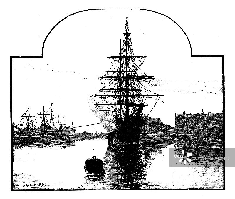 英格兰、苏格兰和爱尔兰古董插画：邓迪码头图片素材