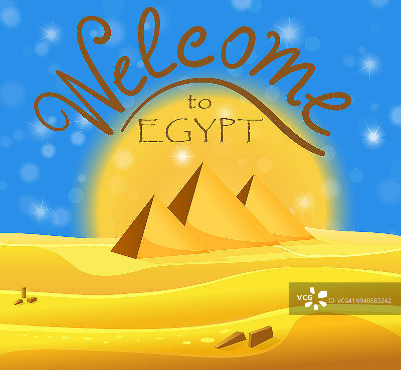 卡通埃及风光：沙漠金字塔图片素材