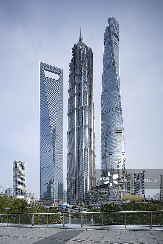 中国上海浦东新区三大高楼，移轴镜头拍摄图片素材