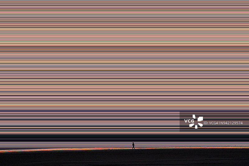 线条与奔跑者构成的海景图片素材