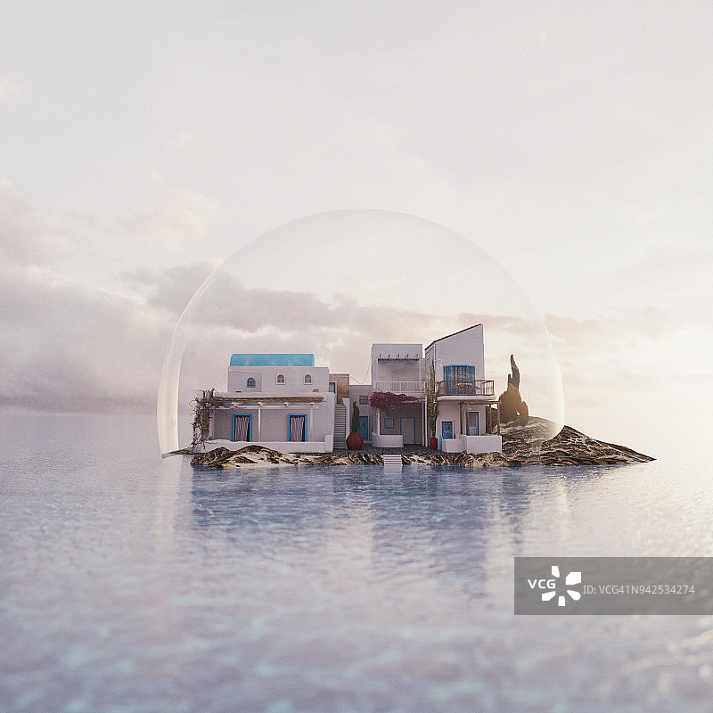 岛屿房屋上的保护罩图片素材