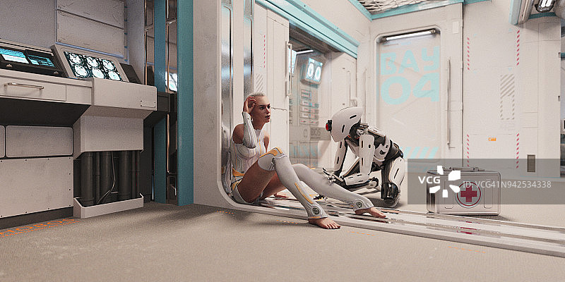 机器人帮助生病的女人图片素材