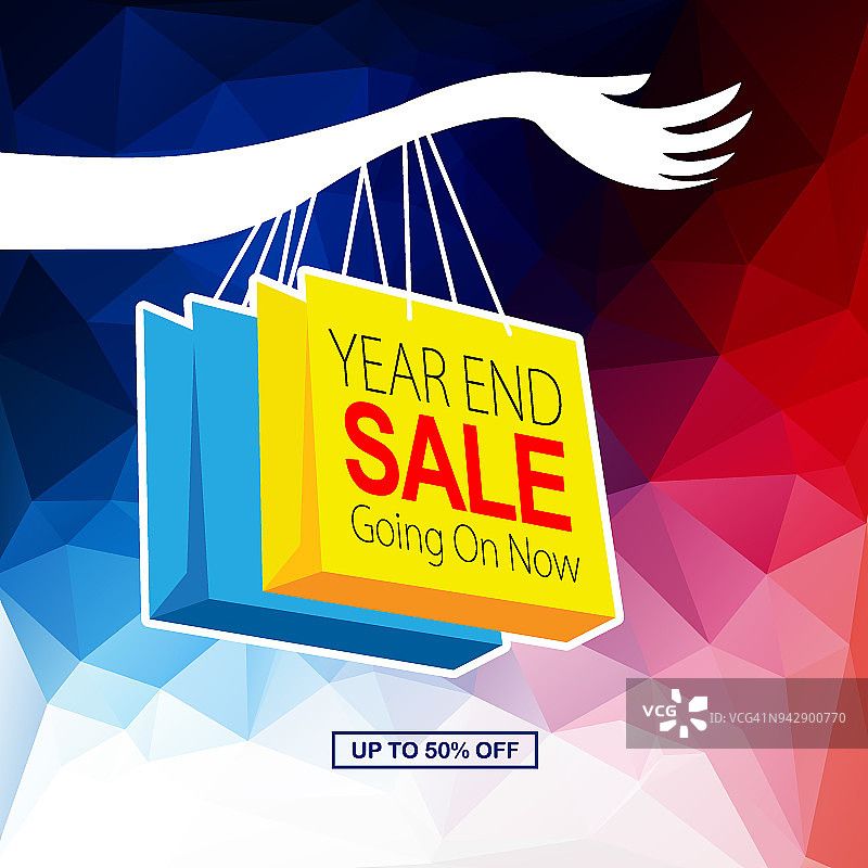 蓝红色像素背景上的年终促销信息图片素材