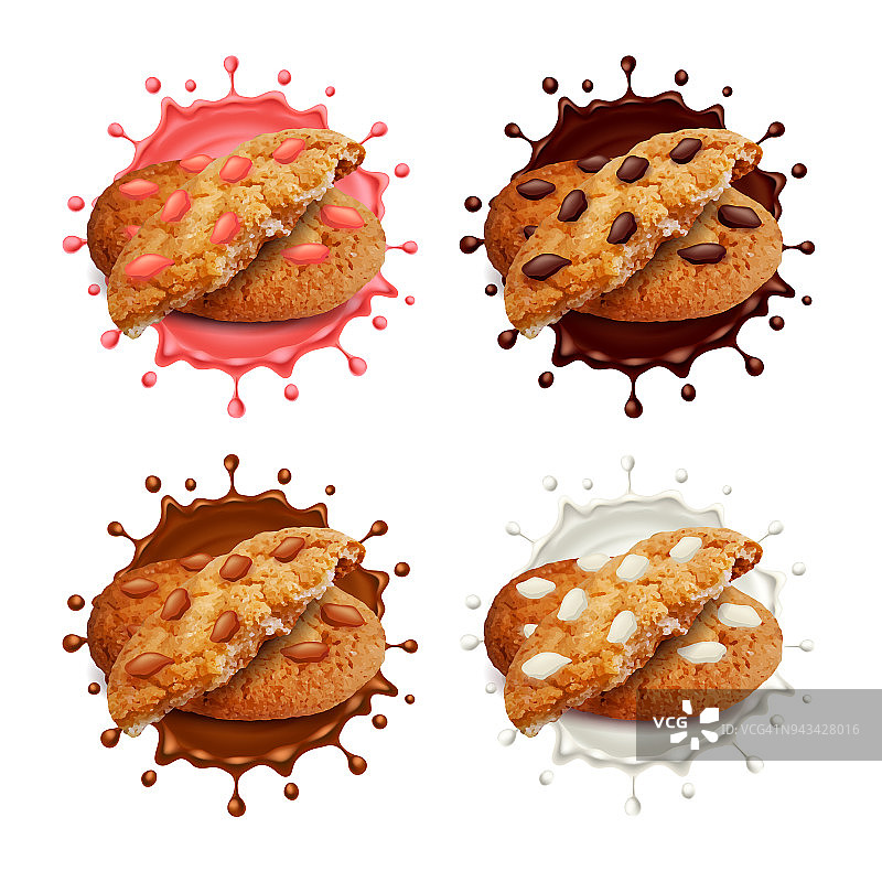 牛奶巧克力碎片曲奇3D矢量素材图片素材