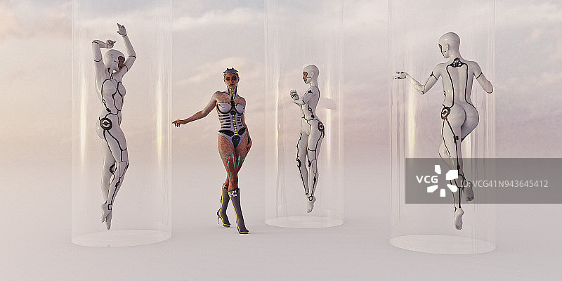 女人和电子人图片素材