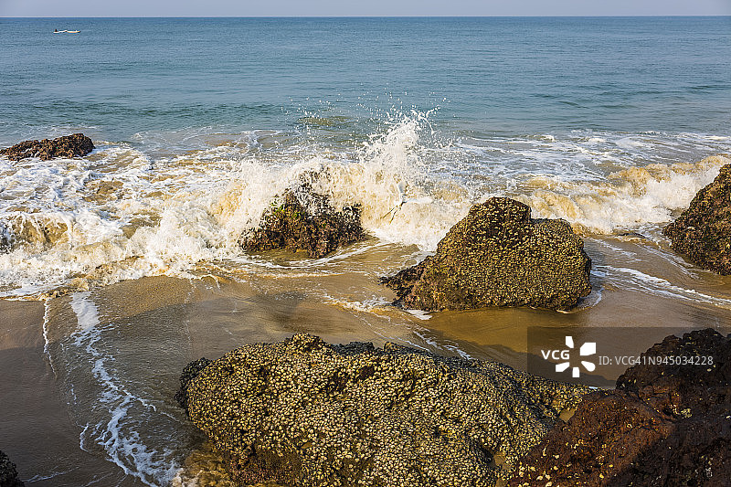 瓦卡拉海滩的波浪和白鹭图片素材