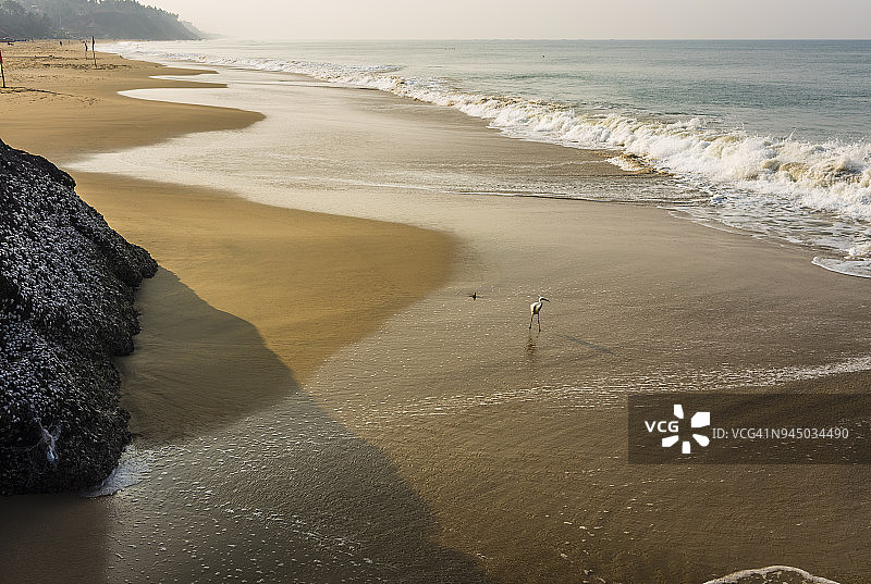 瓦卡拉海滩的波浪和白鹭图片素材