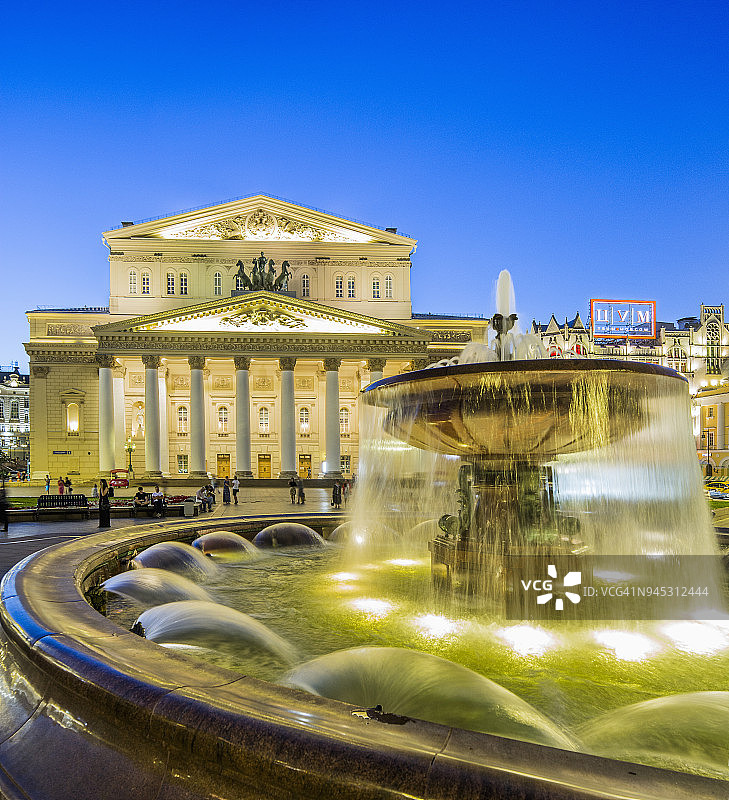 特维尔剧院广场：莫斯科大剧院前的喷泉景观图片素材