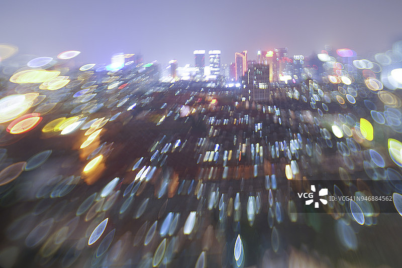 中国上海城市夜景散景抽象虚化，移轴镜头拍摄图片素材