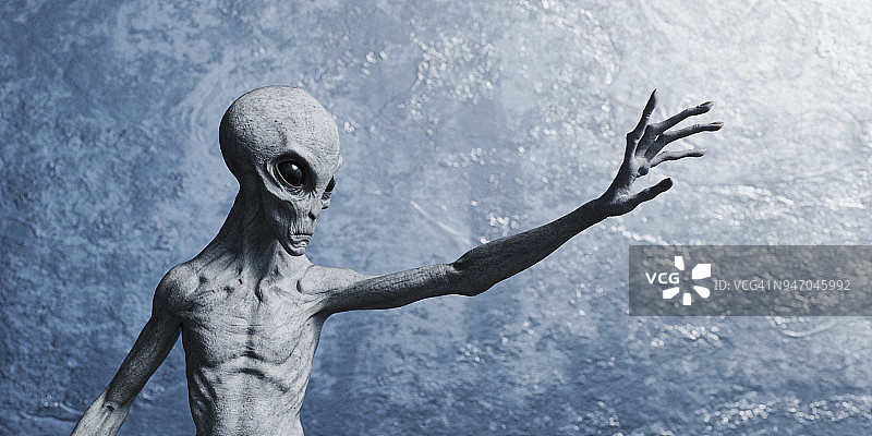 灰色外星人伸手图片素材