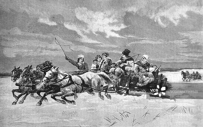 冬季马拉雪橇马具，1895年图片素材