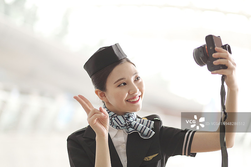 机场空姐自拍图片素材