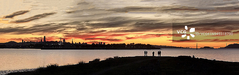 加利福尼亚州伯克利码头的水景和天际线图片素材