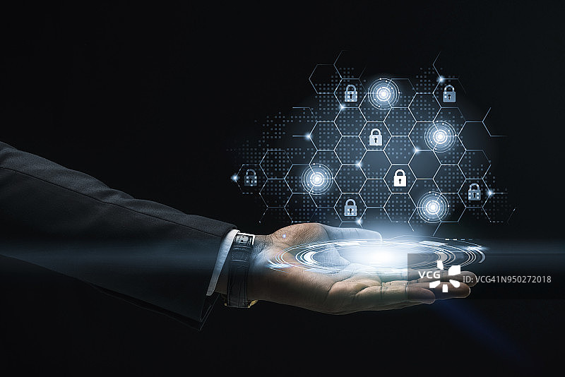 商人手持虚拟全息图抽象艺术图片素材
