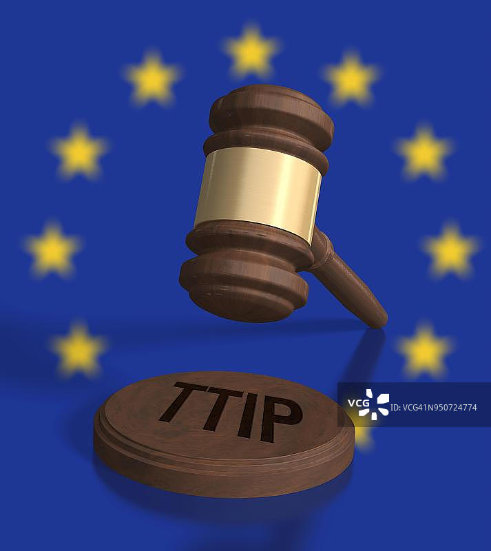 欧盟星旗前的法槌与TTIP字样图片素材
