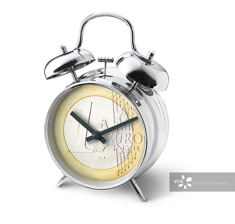 带欧元硬币和笑脸的闹钟图片素材