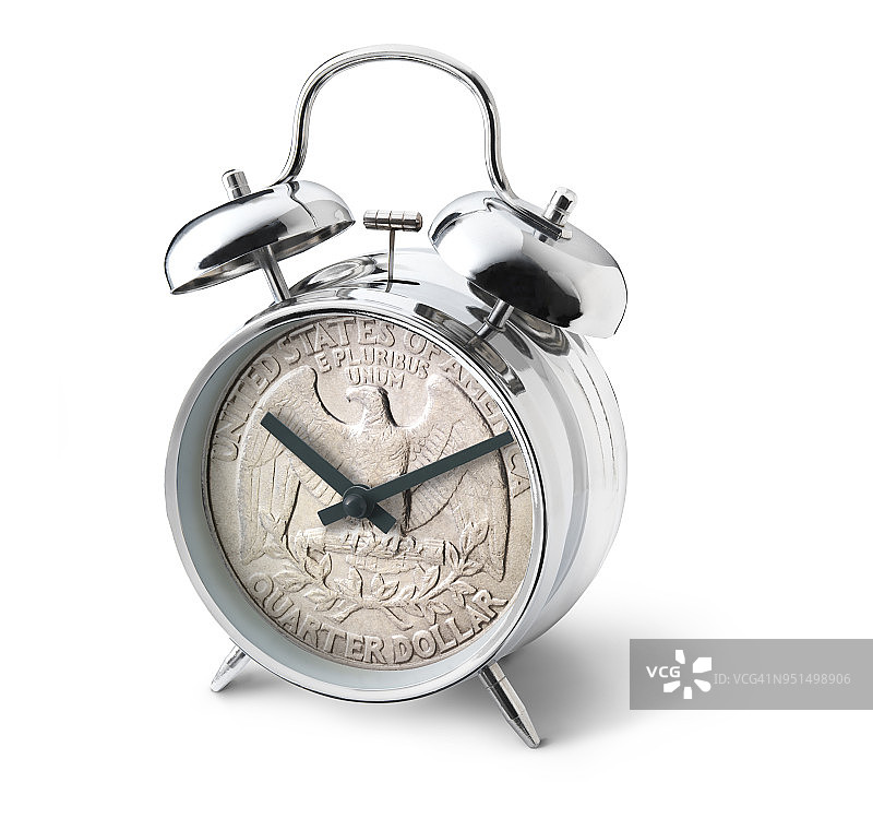 带有25美分硬币和笑脸的闹钟图片素材